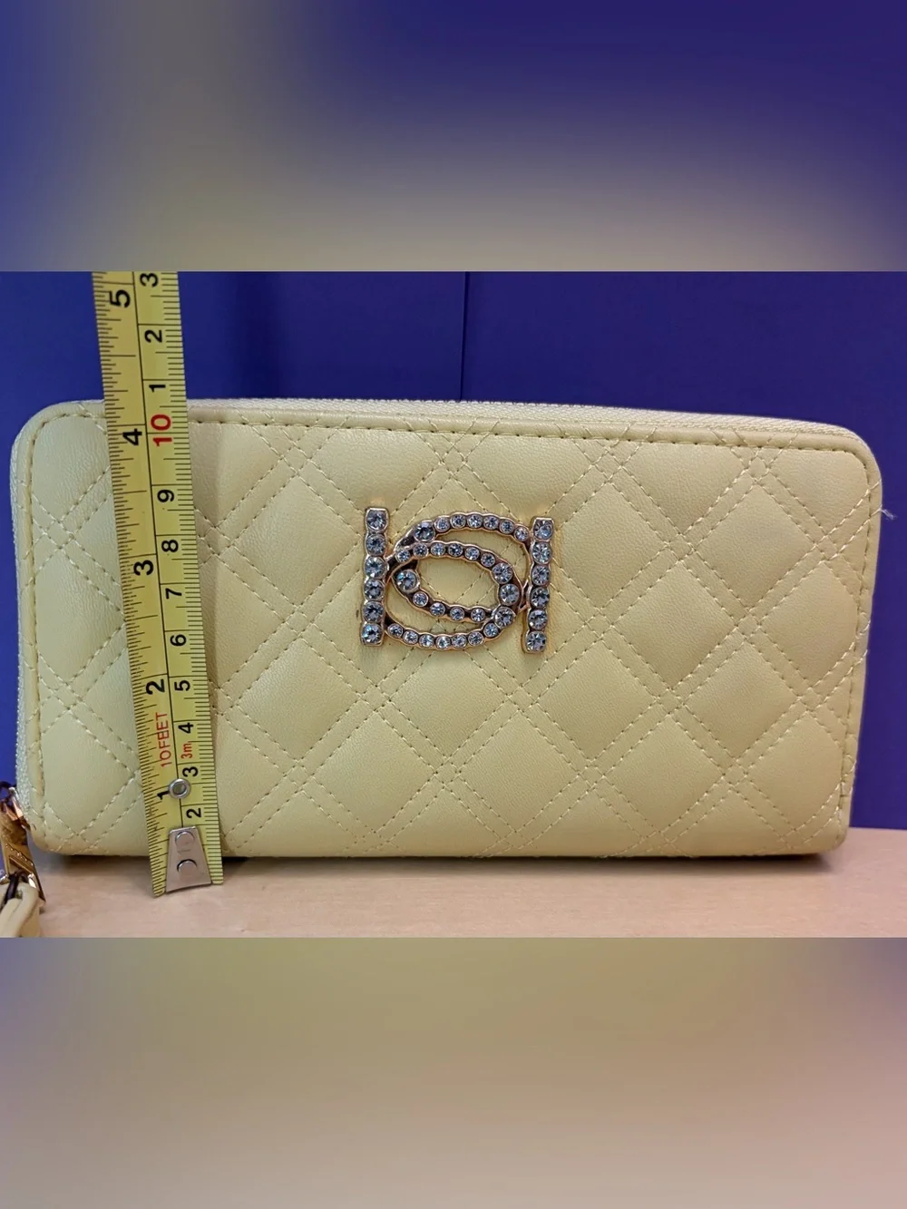 BEBE Yellow Quilted Wristlet Wallet with Gold Accents